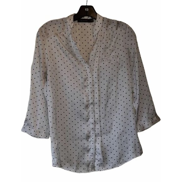 The Limited Blouse Women's White & Black Polka Dot XS 3/4 Sleeves Button Front - Picture 1 of 7